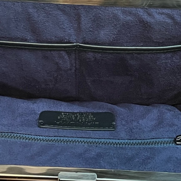 Lia Numa Purse Italian Leather Black Satchel Handles Clasp Handbag Striped - Picture 3 of 7